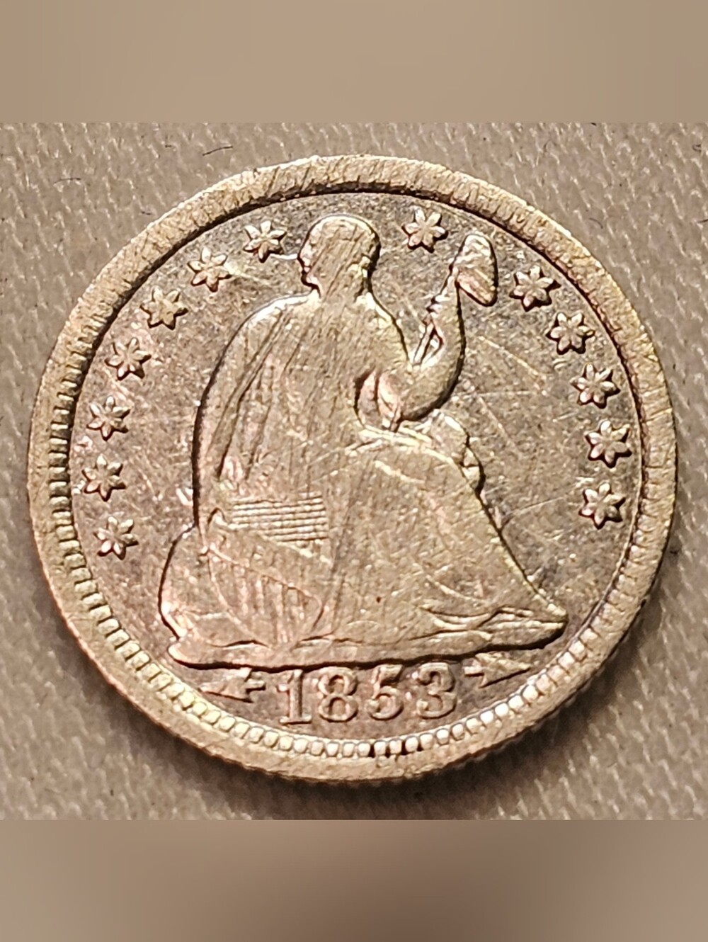 1853 With Arrows Seated Liberty Half Dime